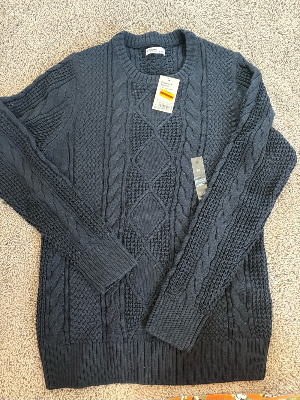 Sonoma Cable Knit Crewneck Sweater - Navy
